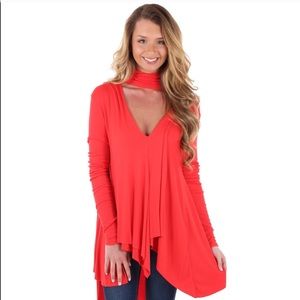 FREE PEOPLE UPTOWN ASYMMETRICAL CHOCKER NECK LONG‎ SLEEVE V-KEYHOLE CUT OUT TOP